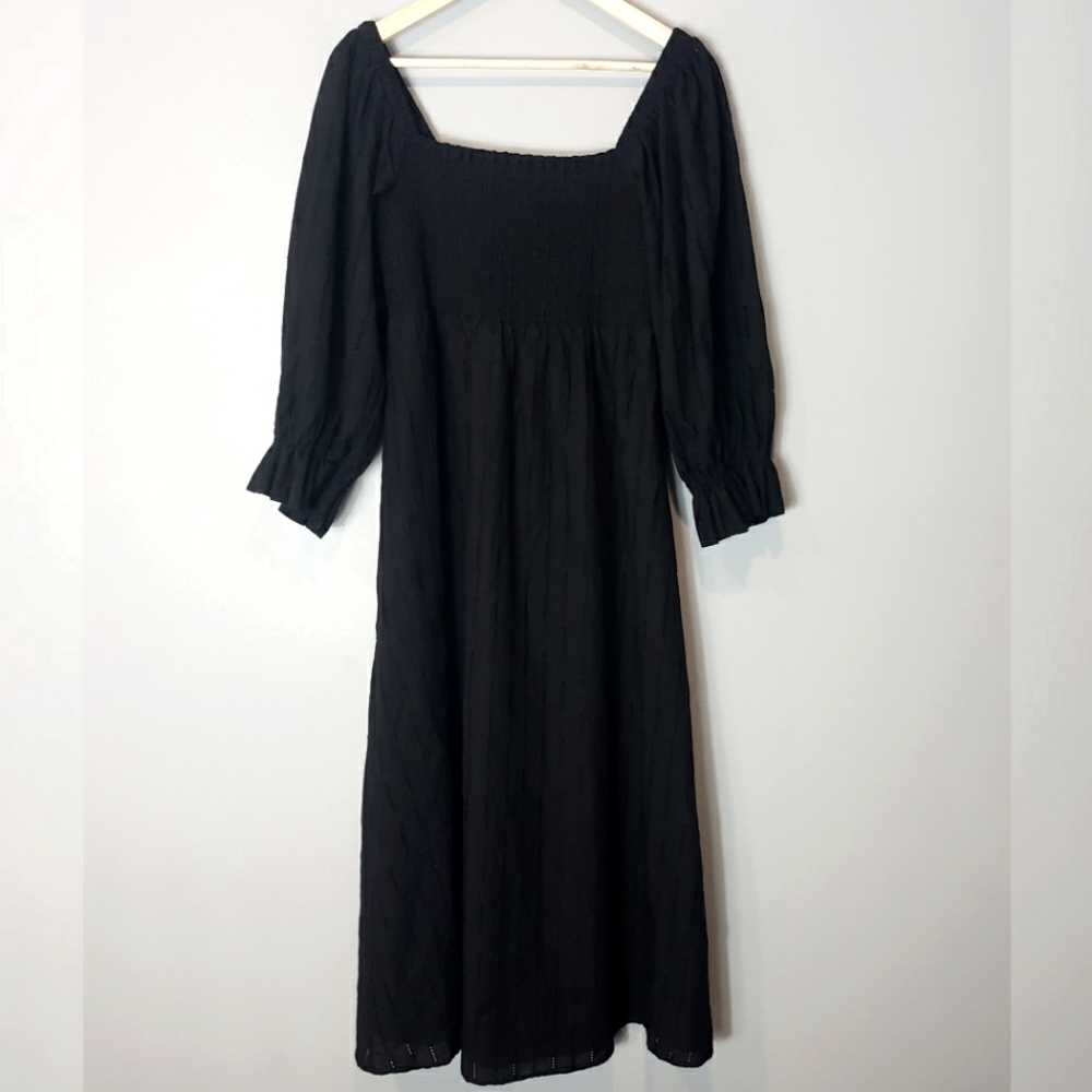 Anthropologie Hutch Prairie Peasant Maxi Dress Coastal Eyelet Puff Sleeve M